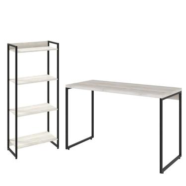 Imagem de Kit Escritório Estante 4 Prateleiras Com Mesa 120Cm Snow