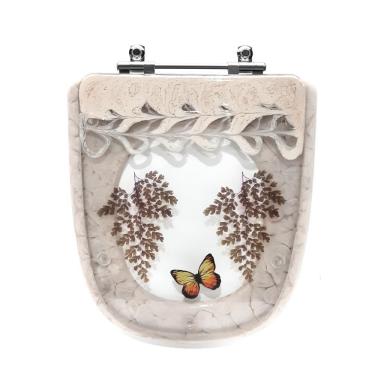 Imagem de Assento Sanitário Decorado Bege C/ Borboleta Para Vaso