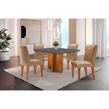 Imagem de Conjunto Mesa Olímpia 90cm Tampo Em Mdf 4cad Liz Moderna Turim / Grafite / Imbuia