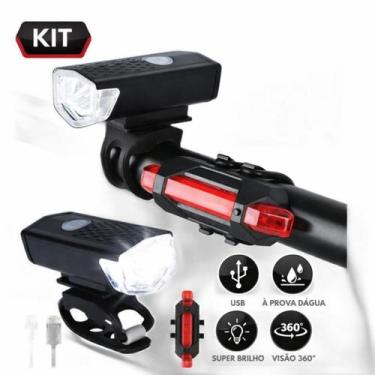 Imagem de Iluminador Bike Usb Led Potente Uso Noturno - Kit Farol E Lanterna