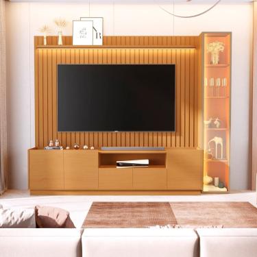 Imagem de Rack com Painel para Tv 84 Polegadas 100% Mdf com Led Vitoria Regia Marrom