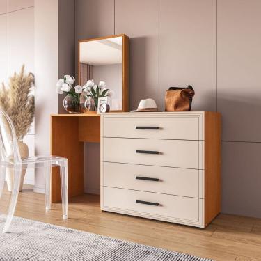 Imagem de Cômoda Penteadeira 4 Gavetas Valência Creme/Freijó