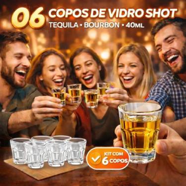 Imagem de Jogo 6 Copos Shot 40ml - 06 COPOS DE DOSE - Tequila Dose Bourbon Whisk