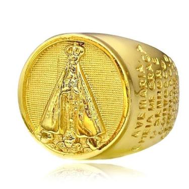 Imagem de Dedeira Masculina Com Oração Ave Maria Banhado a Ouro - Tropical Joias
