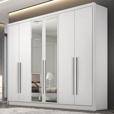 Imagem de Guarda-Roupa Casal Brest 6 Portas 8 Gavetas 100% Mdf com Espelho Neve - Pnr Móveis