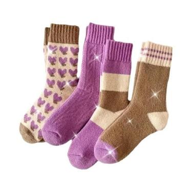 Imagem de Meias Femininas Fofas De Pelúcia Coloridas De Cano Médio, 4 Pares, Que