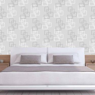 Imagem de Papel De Parede Cinza E Quadrados Branco E Cinza Geométricos