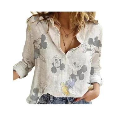 Imagem de Camisa Feminina De Verão Com Botões E Manga Comprida Disney Minnie Mic