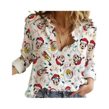 Imagem de Camisa Feminina De Verão Com Botões E Manga Comprida Disney Minnie Mic