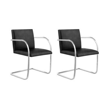 Imagem de Kit 2 Cadeiras Brno Couro Natural Preto Tubular Cromada