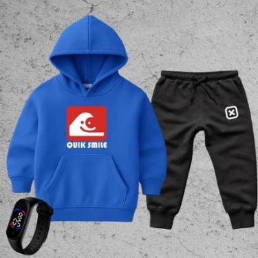 Imagem de Conjunto 3 Peças Blusa Infantil Moletom Calça x moleton Relógio Digital Look Completo Quik Smile-Unissex