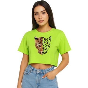Imagem de Cropped Feminino Blusinha Onça Estampada Moda Verão - Ligata, Verde, G