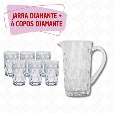 Imagem de Jogo 6 Copos 370ML E 1 Jarra Diamante 1L Agua Sucos Para Natal - PRATI