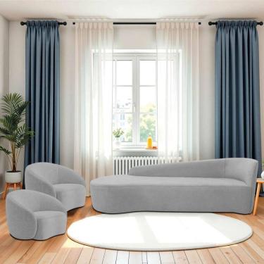 Imagem de Kit Divã Recamier Orgânico França 250cm Lado Esquerdo E 2 Poltronas Amore Linho Cinza Claro