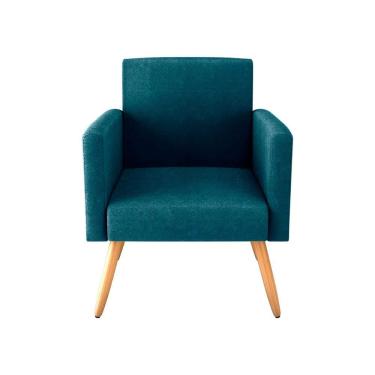 Imagem de Kit 2 Poltronas Decorativas E Puff Dallas Veludo Azul Matrix