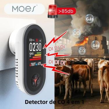 Imagem de Detector De Gás Monóxido De Carbono 4 Em 1 Com Sensor De Umidade E Tem