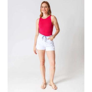 Imagem de Short Feminino Sarja Cordão Cintura Alta Branco-01041 - VIZZY JEANS, 4