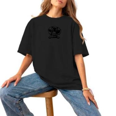 Imagem de Blusa Feminina Plus Size Estampada Basica Casual Premium Algodão T-Shirt Macia Confortável Dog Black-Feminino