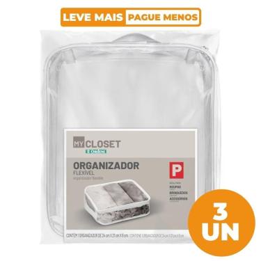 Imagem de Kit 3 Organizadores Flexíveis My Closet para Roupas e Acessórios em PVC com Alça para C...
