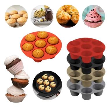 Imagem de Forma para Cupcake Kit 06 Forma de Cupcake Muffins Pudim Bolinho Air Fryer 21CM em Silicone Antiaderente para Forno Top