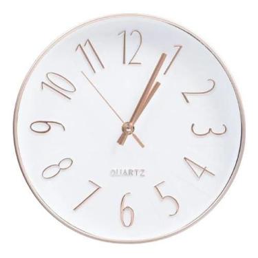 Imagem de Relógio de Parede Redondo Decorativo Moderno Rose Gold e Branco 25cm P