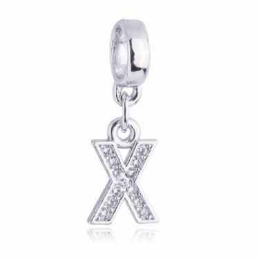 Imagem de Berloque Letra X Cravejada Zircônia Banhado Prata 925 COR:Prata - WORK