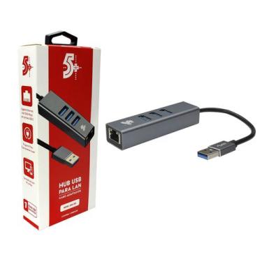 Imagem de Adaptador Rede Rj45 Ethernet Lan + Hub Com 3 Portas Usb 3.0 - 5+, 018-