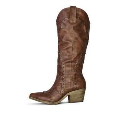 Imagem de Bota Country Cano Longo Tachas - Jessica Leal Shoes, Marrom, 37