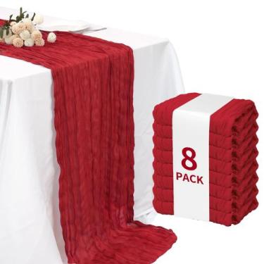 Imagem de Jogo de Caminhos de Mesa Fixwal 8 Peças Vermelho em Gaze 89x305 cm