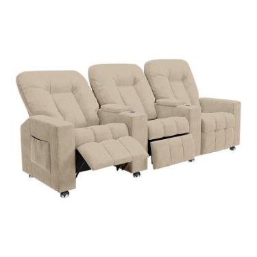 Imagem de Poltrona Reclinável 3 Lugares Para Sala De Cinema Romeo F05 Suede Bege