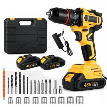 Imagem de Parafusadeira Furadeira Impacto 48V Brushless 2 Baterias Maleta Acessó