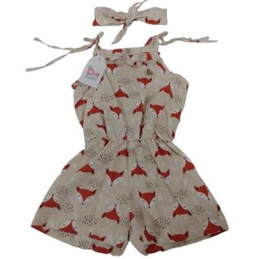 Imagem de Macacão Luxo Menina + Faixa Cabelo D+ Baby Estampado 60204, Bege, TAM 