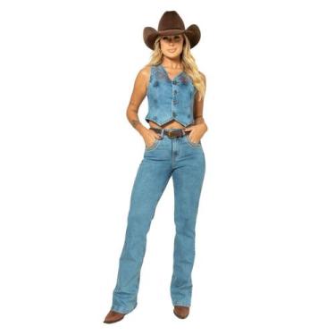 Imagem de Calça Jeans Feminina Flare Bordada Lainey Country City Ref: 40943 Cor: