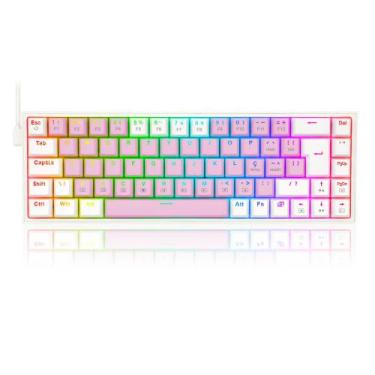 Imagem de Teclado mecanico gamer castor rgb switch blue redragon k631pw-rgb rosa