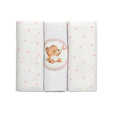 Imagem de Cueiro Flanelado C/3 Bublim 50cmX80cm Feminino Rosa/Ursa Jardim 28045-