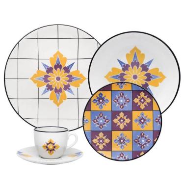 Imagem de Aparelho de Jantar Coup Grid 30 Peças Porcelana Estampa Geométrica para Uso Diário Branco Oxford