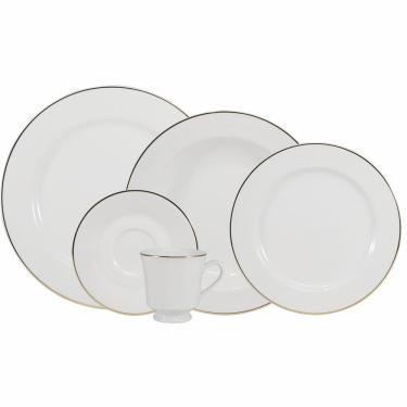 Imagem de Aparelho de Jantar Itamaraty Ouro 30 Peças Porcelana Filete Dourado para Uso Diário Branco Schmidt