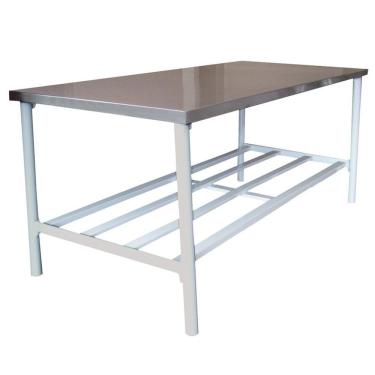 Imagem de Bancada de Apoio Ba 1400-900 com Tampo Inox Escovado 1,40m X 0,90m Base Branca Branco Metalcubas
