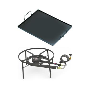 Imagem de Kit Fogareiro de Camping 7 F2b10 Mesa com Chapa Bifeteira 40cm e 50x32cm Preto Progás