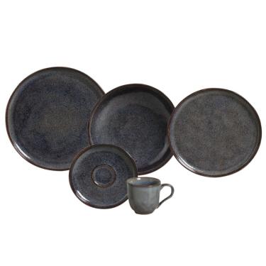 Imagem de Aparelho de Jantar 20 Peças Bio Titanium Cerâmica Stoneware Resistente para Micro-ondas Azul Marinho e Marrom Porto