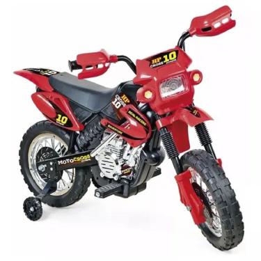 Imagem de Moto Elétrica Infantil Motocross 244 Bateria Recarregável 6V Rodinhas de Apoio Vermelho Homeplay