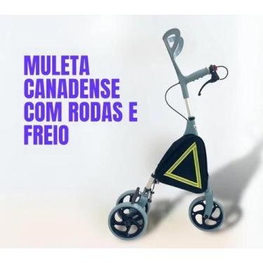 Imagem de Muleta Canadense com Rodas e Freio, Andador Compacto com Bolsa Refleti