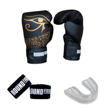 Imagem de Kit Treino Boxe Kickboxing Luva Bandagem Bucal Olho De Horus, Preto, 1