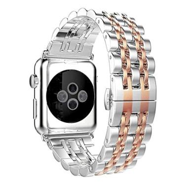 Imagem de Pulseira Metal 7 Elos LTIMPORTS, compativel com Apple Watch 46mm Series 11/10, 45mm Series 9/8/7, 44mm Series 6/5/4/SE, 42mm Series 3/2/1 e Apple Watch Ultra 49mm 3/2/1 (Prata/Rose Gold)