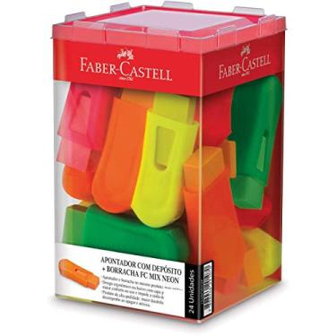 Imagem de Apontador com Borracha FC Mix 4 Cores Sortidas, Faber-Castell, Neon, Pacote de 24 unidades