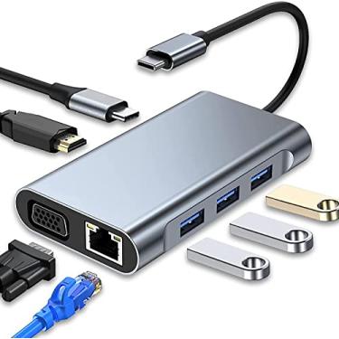 Imagem de KABEWUS Hub USB C - Adaptador Multiportas 7 em 1 com HDMI 4K, VGA, USB 3.0, PD 100W e Ethernet RJ45 - Docking Station USB C Compatível com MacBook Pro, MacBook Air, Laptops USB C e Dispositivos Tipo C