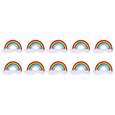 Imagem de 10 pe?as remendo bordado,remendo de pano colorido nuvem arco-¨ªris padr?o bordado apliques decora??o suprimentos vestido planta chap¨¦u jeans costura flores apliques fa?a voc¨º mesmo, Remendo de pa