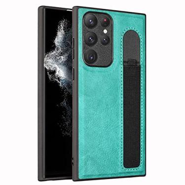 Imagem de Capa para Galaxy S22/S22+/S22 Ultra com suporte para caneta S, capa de couro PU padrão de crocodilo meio embrulhada com proteção de câmera slim fit capa à prova de choque, azul, S22 15,4 cm