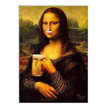 Imagem de Placa Decorativa Engraçada Monalisa Bebendo Cerveja