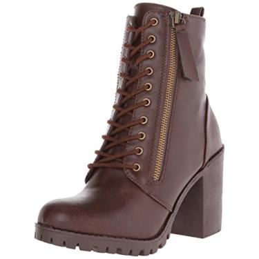 Imagem de Soda Bota de combate feminina Malia Faux Lace Up Chunky Lug Sole, Poliuretano marrom, 7.5